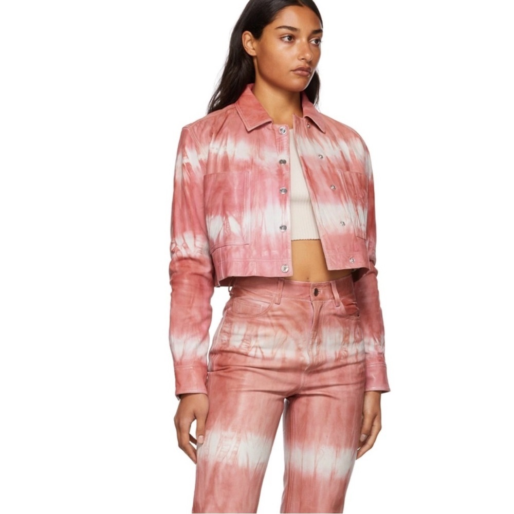 NWT Remain by Birger Christensen Pink Leather Tye Dye Mariona Leather Jacket 36